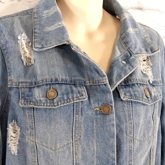 Cisono Distressed Denim Jean Jacket Sz L - Picture 2 of 5